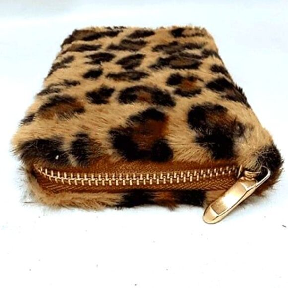 Women's Handbag/Purse/Wallet - Leopard Print Faux Fur Wallet - Brown/Multi - Picture 2 of 4